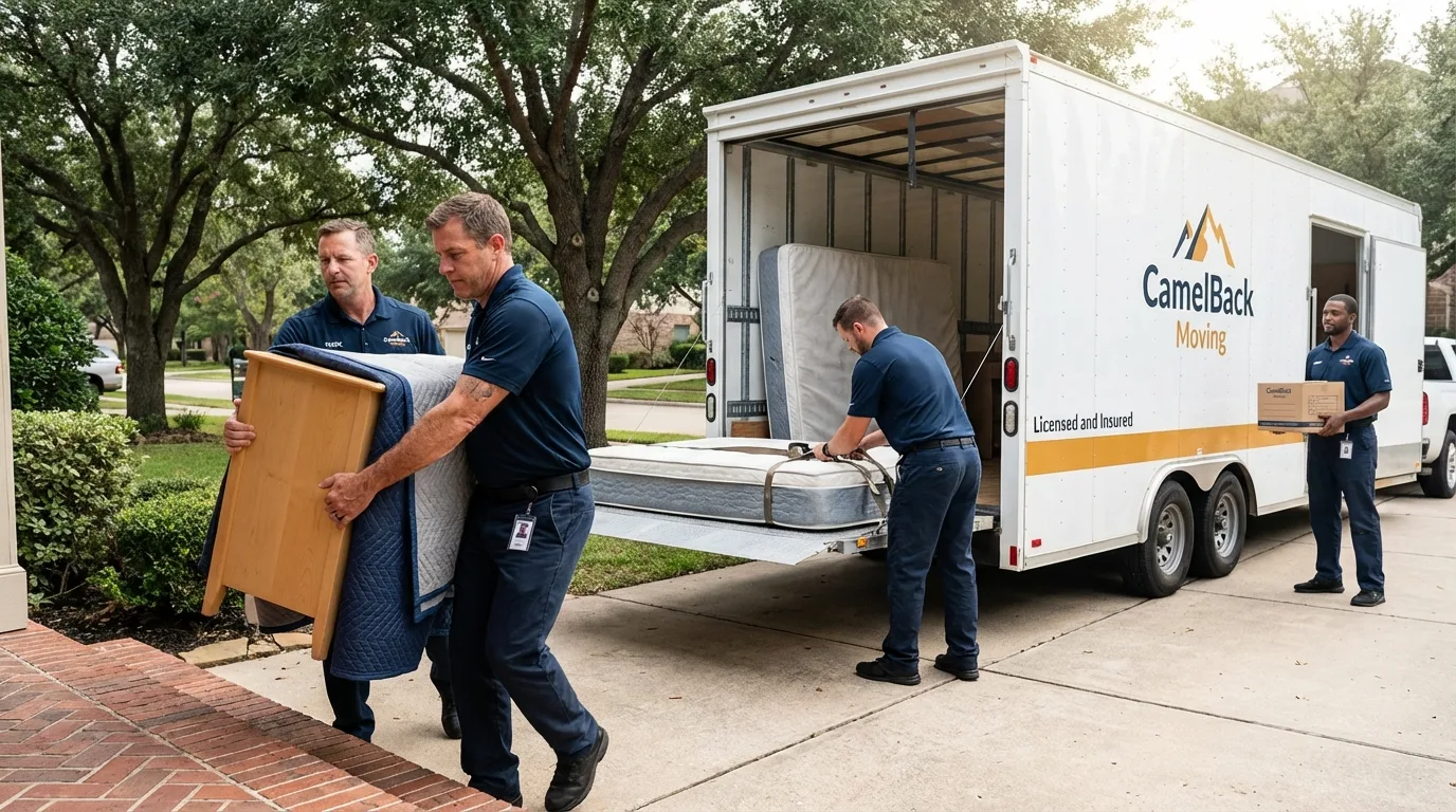 Crew loading residential truck for cross-state move from Gramercy, LA