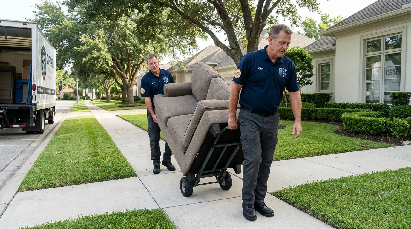 Local residential moving crew loading furniture in Gramercy, LA